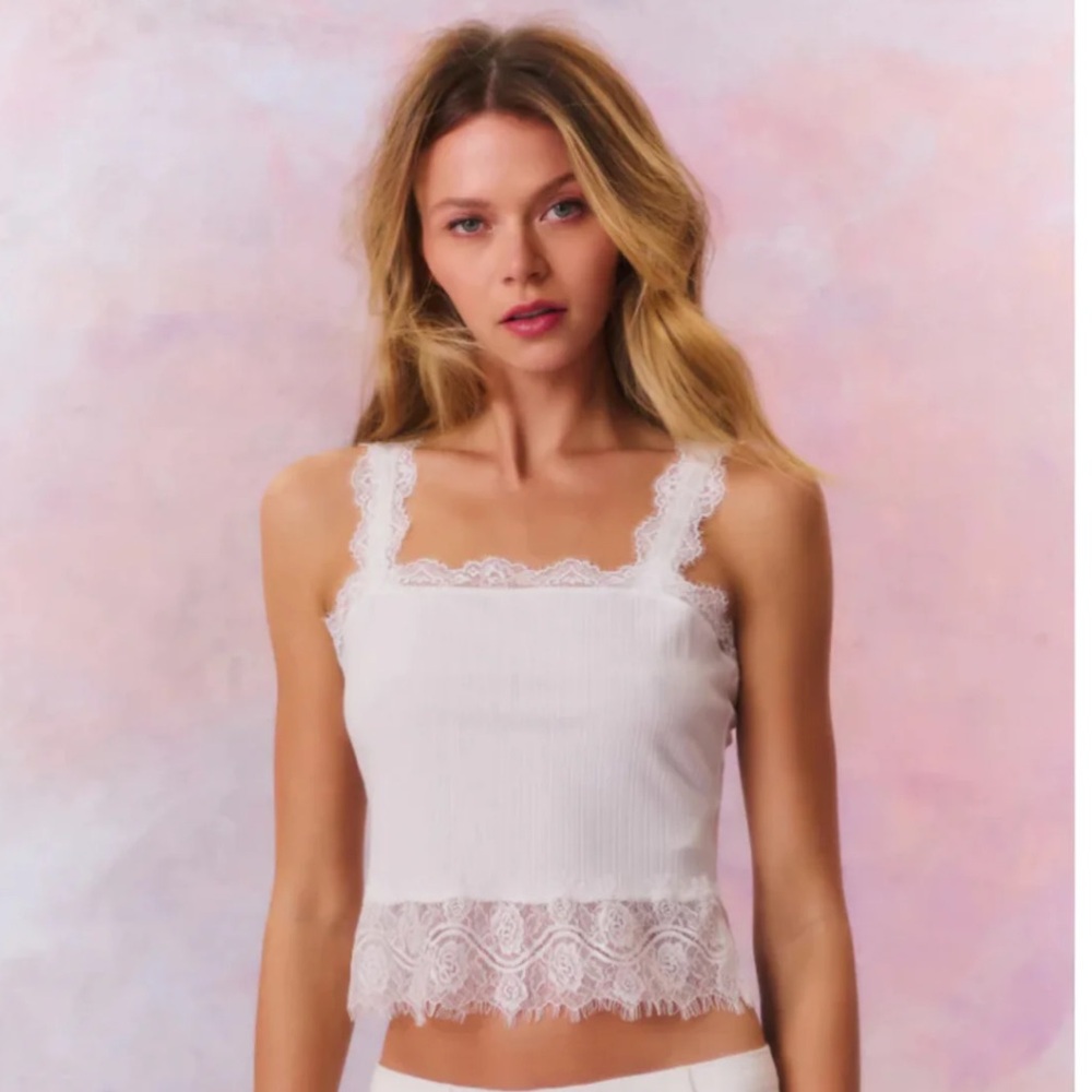 LoveShackFancy Septa Cami Feminine Lace Trim Tank Top Size Large Dainty Delicate